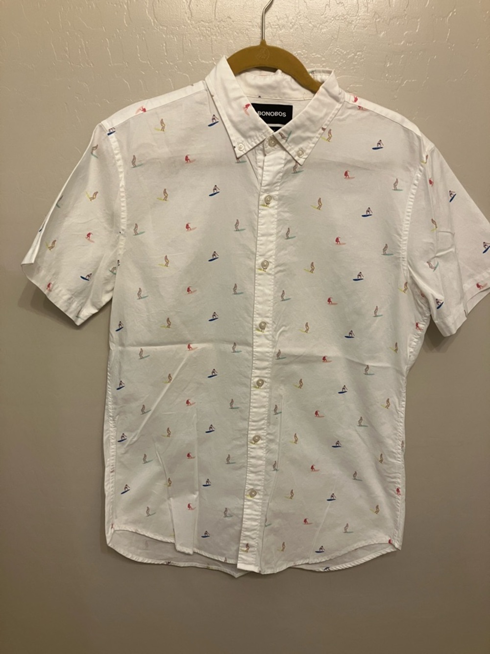Bonobos White Short-Sleeve Button-Down with Multicolor Surf Motif